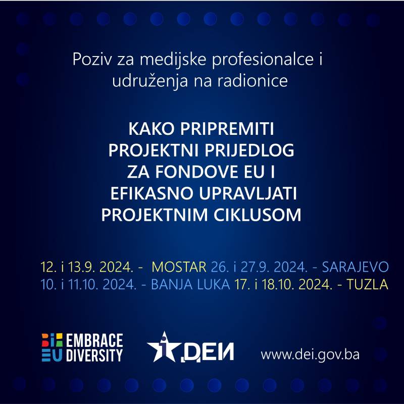 Poziv za medijske profesionalce i udruženja na radionicu „Kako pripremiti projektni prijedlog za fondove EU i efikasno upravljati projektnim ciklusom“