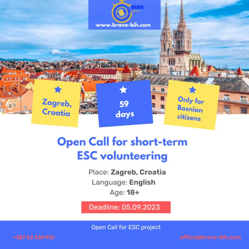 Open Call 2 Volunteers for Short-Term ESC Volunteering Project In Zagreb, Croatia