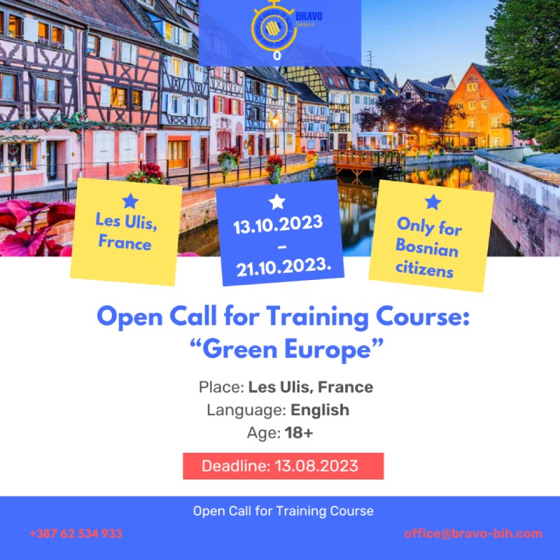 Open Call for 4 Participants for Training Course ‘’Green Europe’’ in France