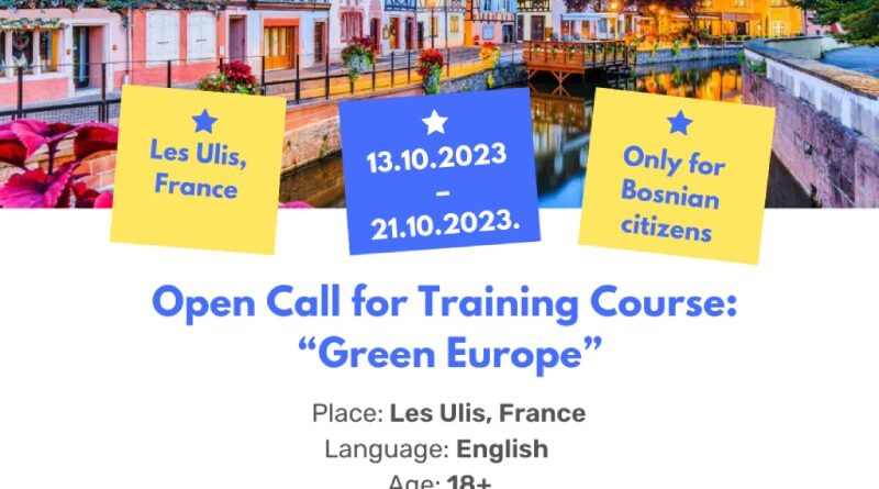 Open Call for 4 Participants for Training Course ‘’Green Europe’’ in France