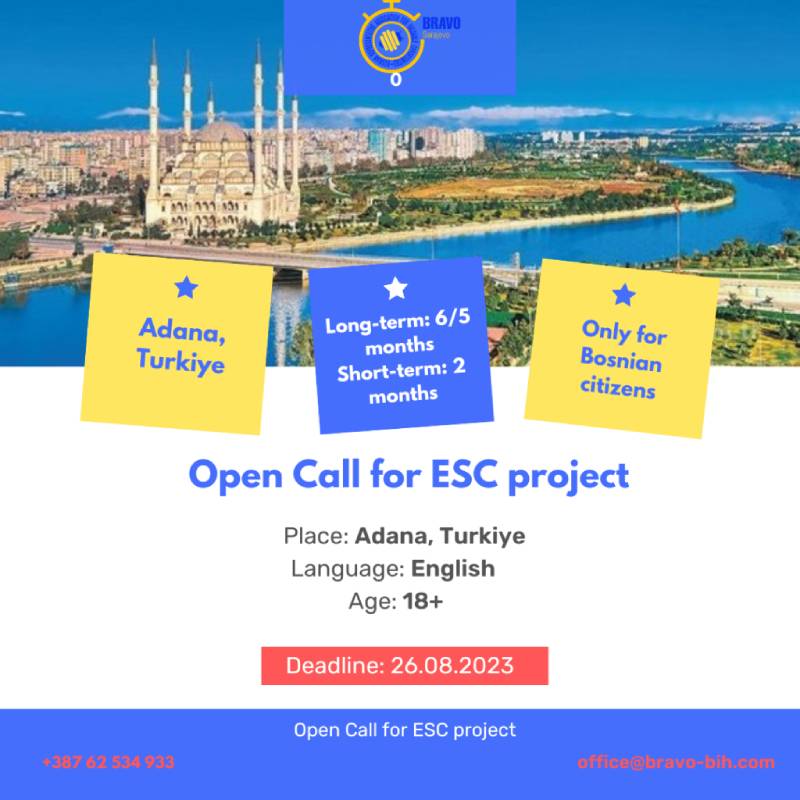 Open Call for volunteers for the ESC projects in Adana, Turkiye