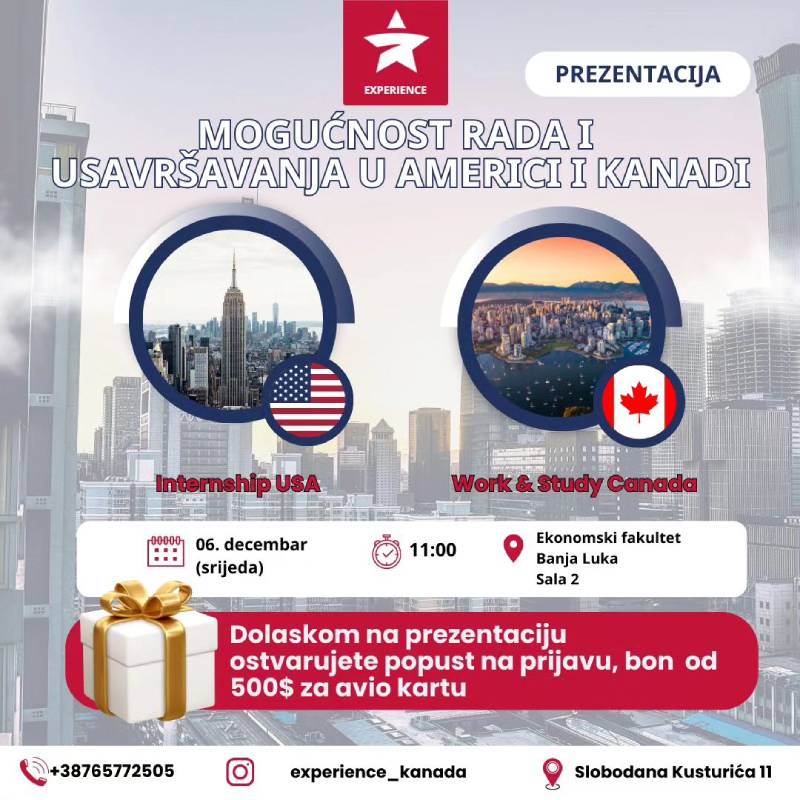 Prezentacija programa Work and Study Canada i Internship USA