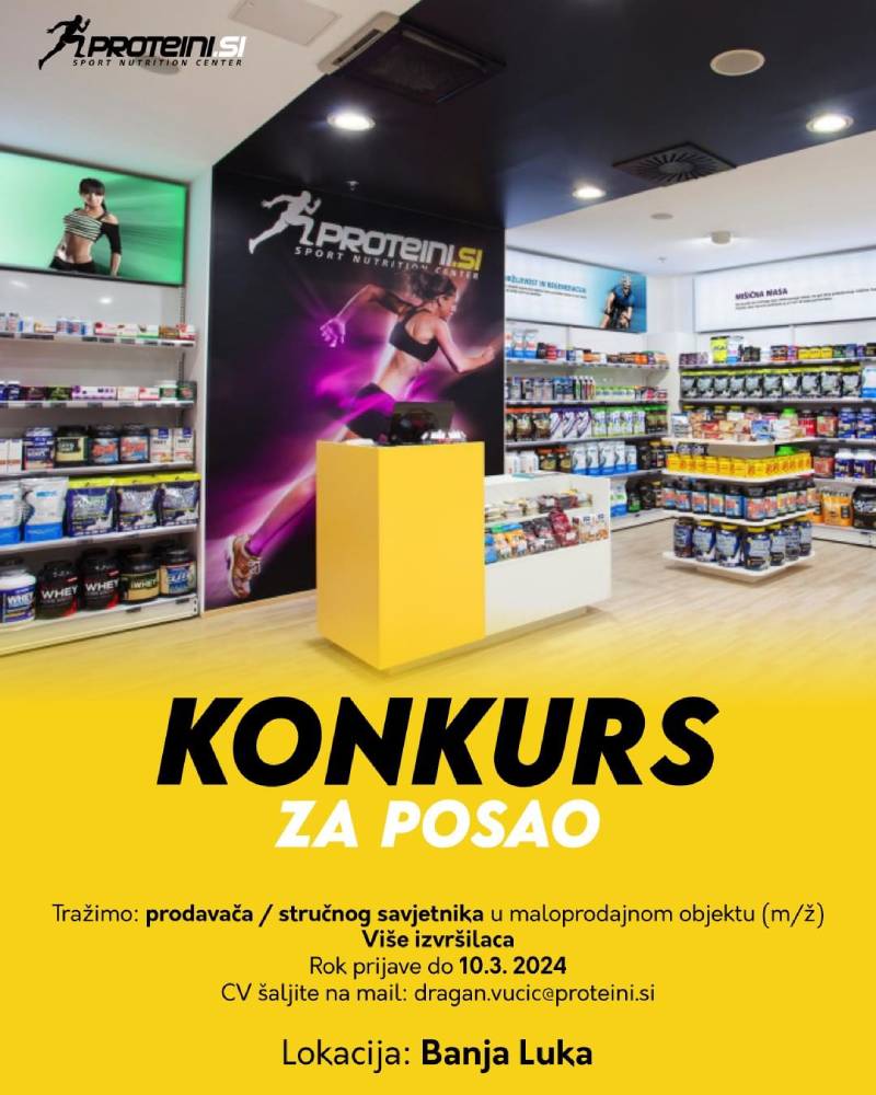 Proteini.si Banja Luka: Konkurs za posao