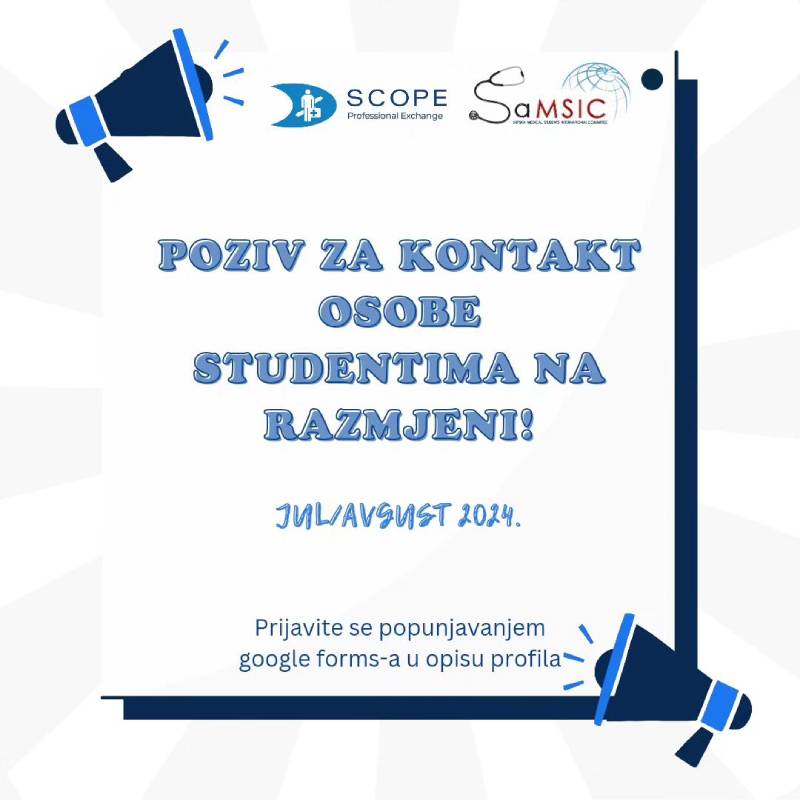 Poziv za kontakt osobe studentima na razmjeni