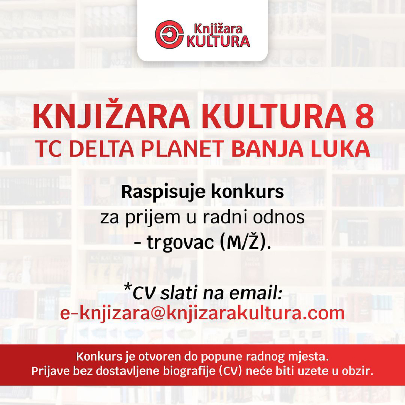 Knjižara Kultura zapošljava