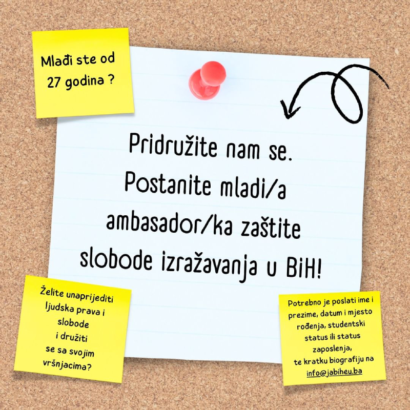 Postanite mladi/a ambasador/ka zaštite slobode izražavanja u BiH