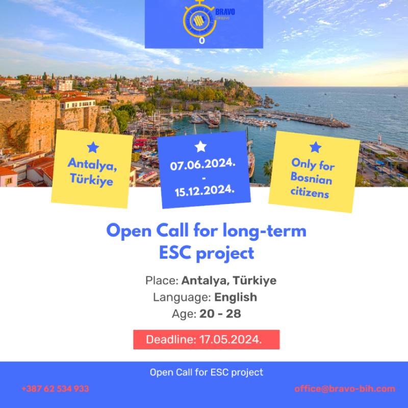 Open Call for ESC Volunteering Project in Antalya, Türkiye