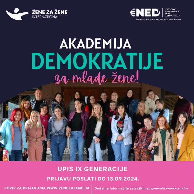 POZIV ZA PRIJAVU – UPIS IX GENERACIJE: „Akademija demokratije za mlade žene 2024/2025“