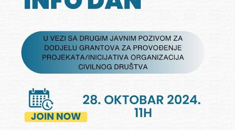 Online INFO DAN za sve zainteresovane organizacije i potencijalne aplikante na Javni poziv