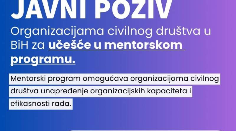 Javni poziv za učešće u Mentorskom programu za organizacije civilnog društva u BiH