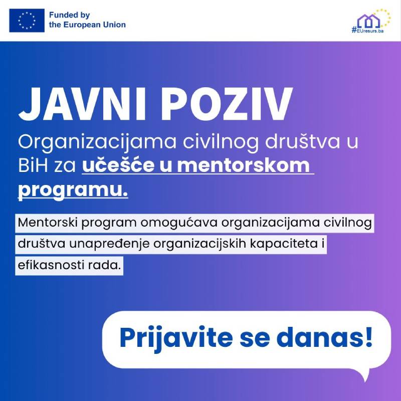 Javni poziv za učešće u Mentorskom programu za organizacije civilnog društva u BiH